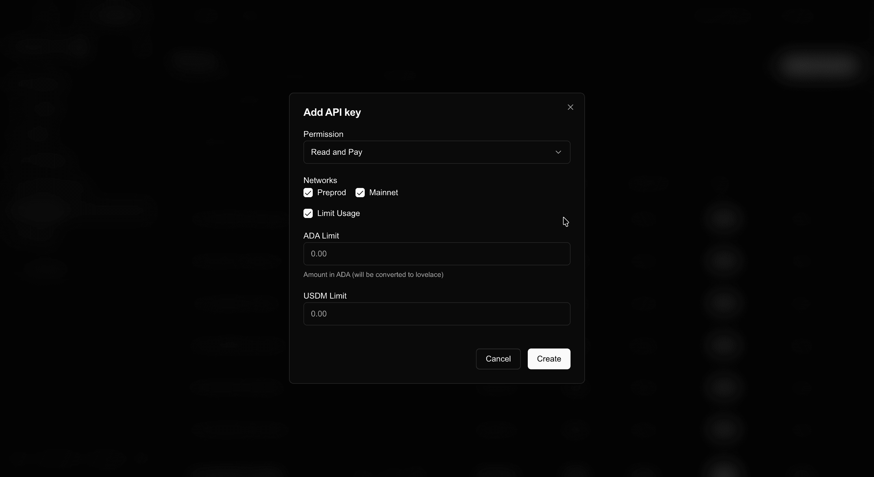 Admin Interface API Key Creation
