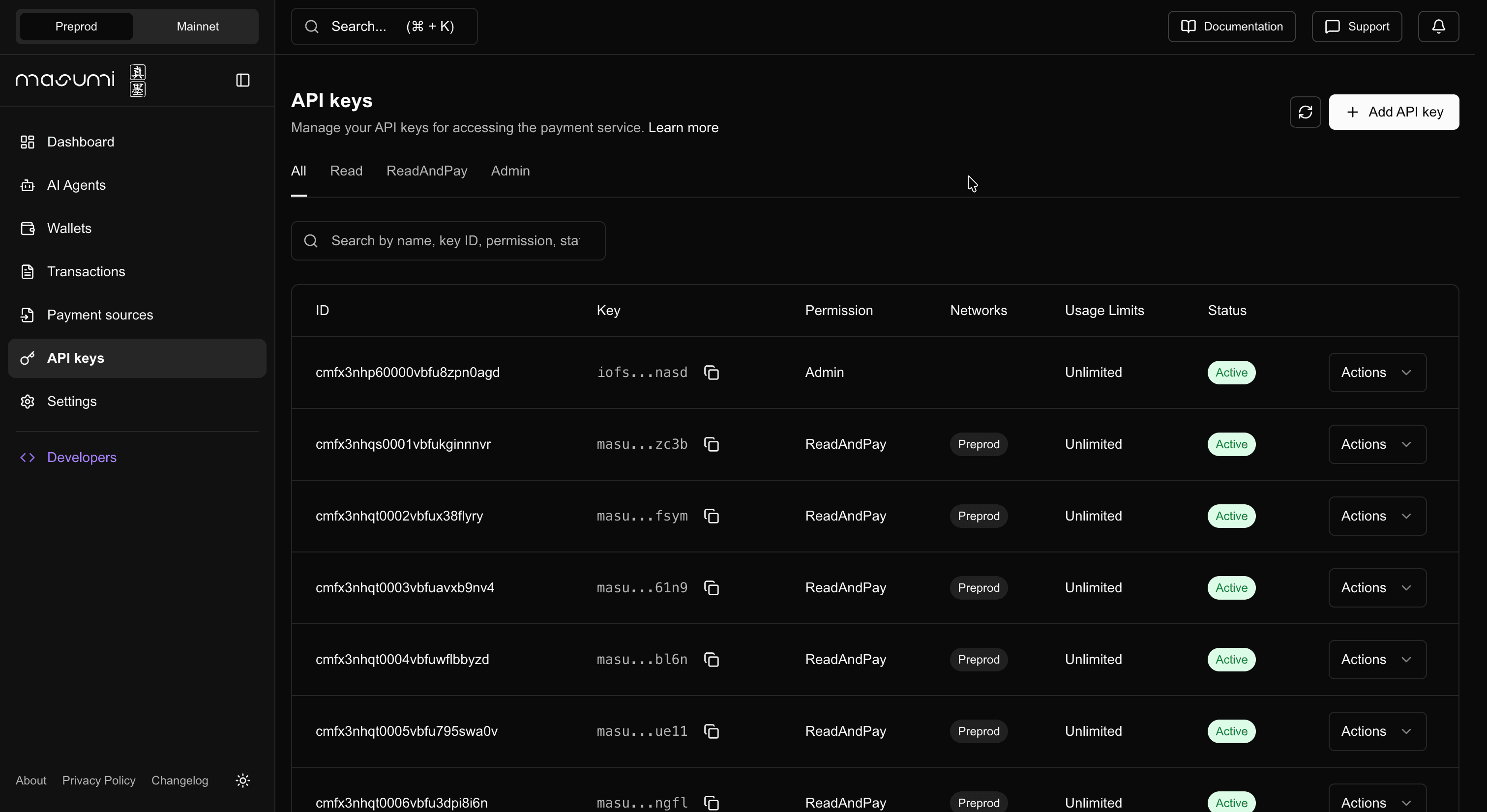 Admin Interface API Keys