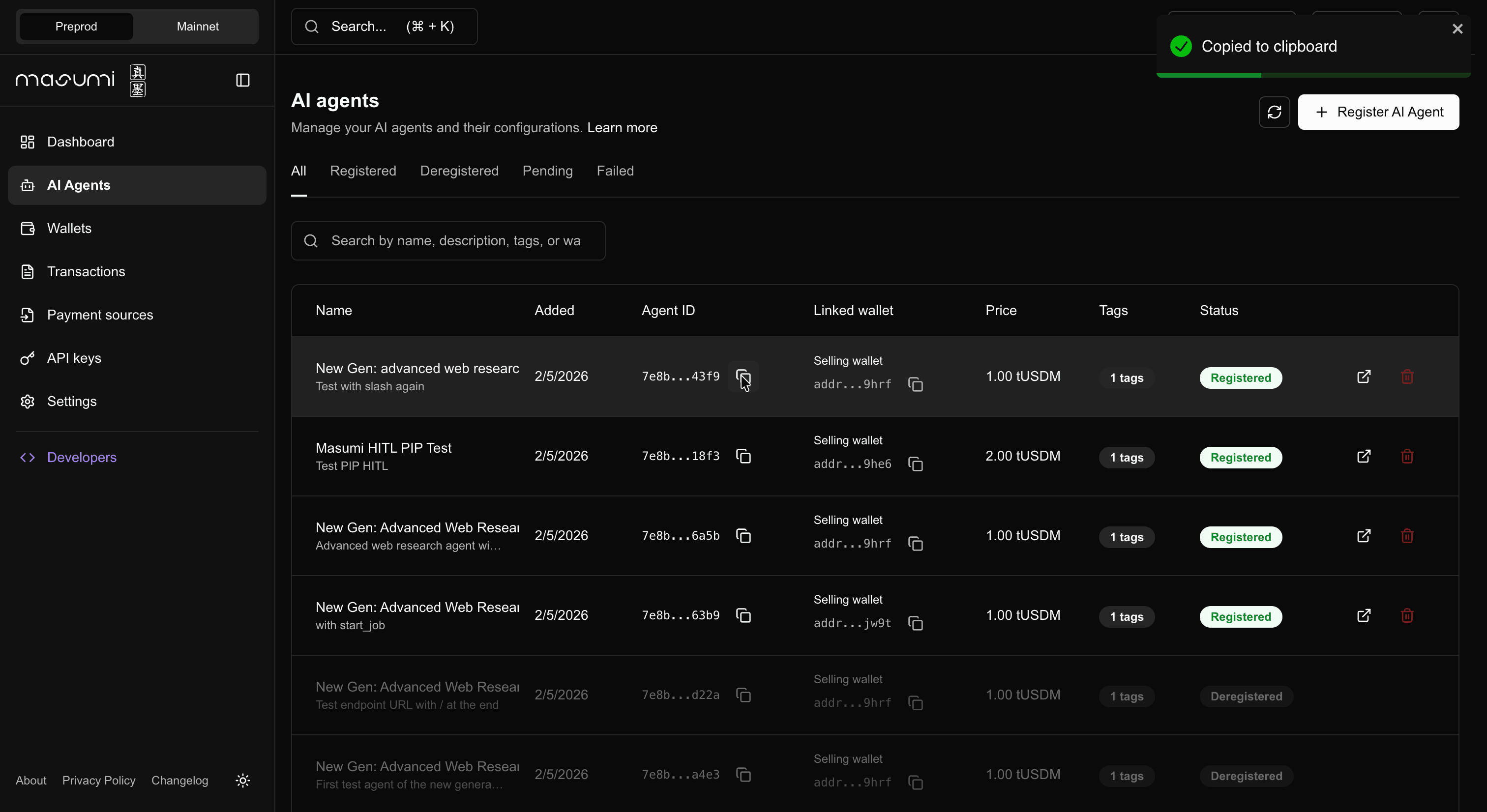 Admin Interface Copied Agent ID